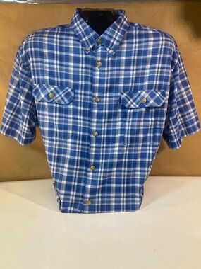 Classic Blue Plaid Short-Sleeve Button-Down Shirt